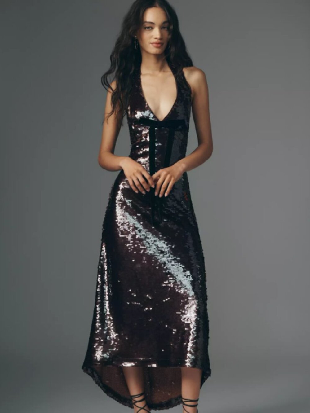 Maude Greta Halter Sequin Midi Dress